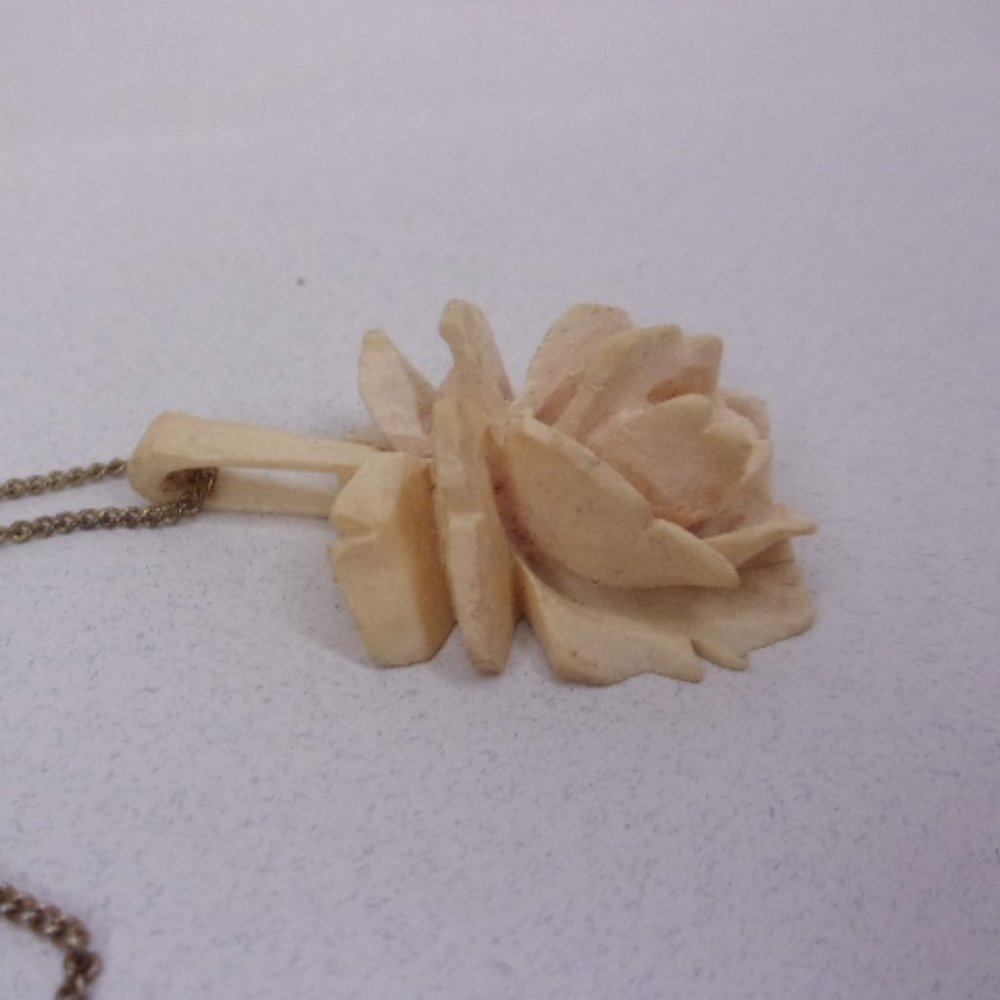Vintage Carved Bone Rose Pendant Necklace - Picture 3 of 7
